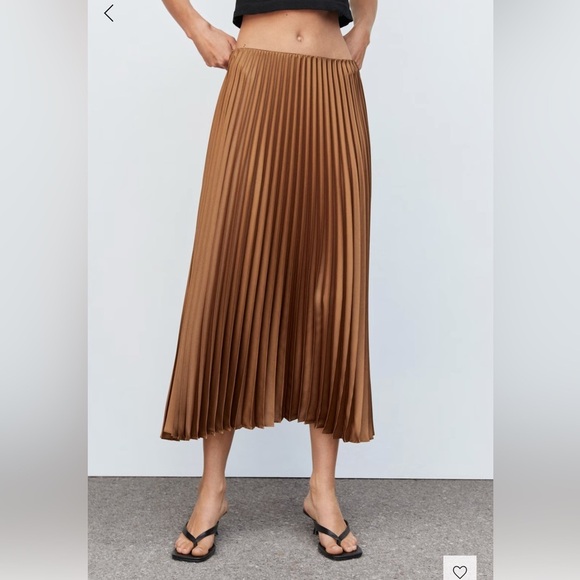 Mango Dresses & Skirts - Mango NEW pleated satin minimalist midi skirt with elastic waistband